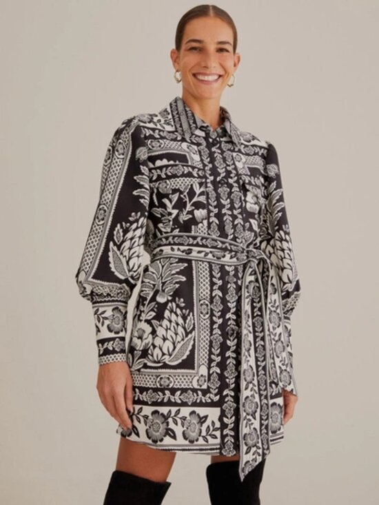 FARM Rio Dresses & Skirts - Farm Rio Black Pineapple Garden Long Sleeve Shirtdress - Size M